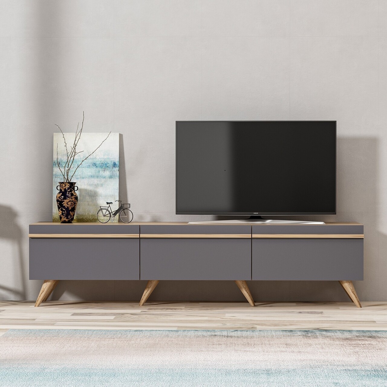 Comoda TV, Inarch, Amsterdam, 180 x 42 x 35 cm, pal melaminat, antracit - imagine 6